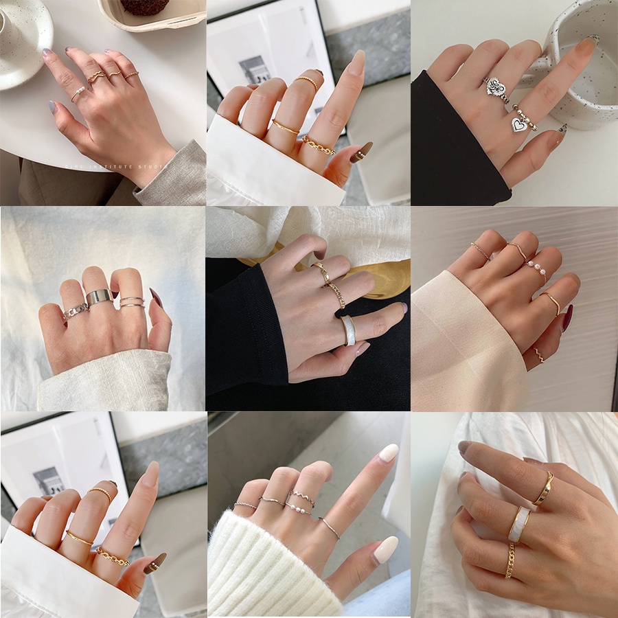 Cincin Antik Bentuk Geometris Warna Silver Gaya Punk Untuk Pria Dan Wanita
