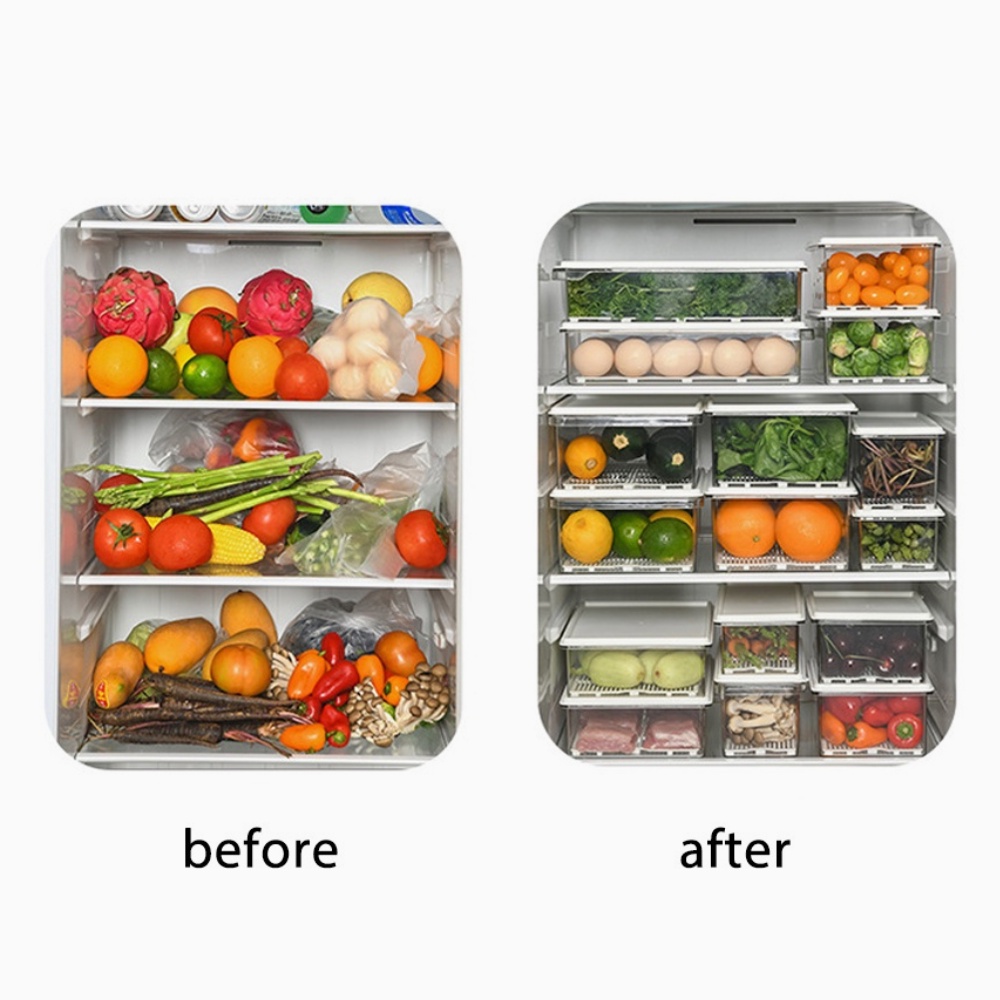 Kotak Penyimpanan Makanan Kulkas dengan Saringan / Fridge Food Storage Box Organizer Serbaguna L2,DEPAN COLOKAN - HHM972