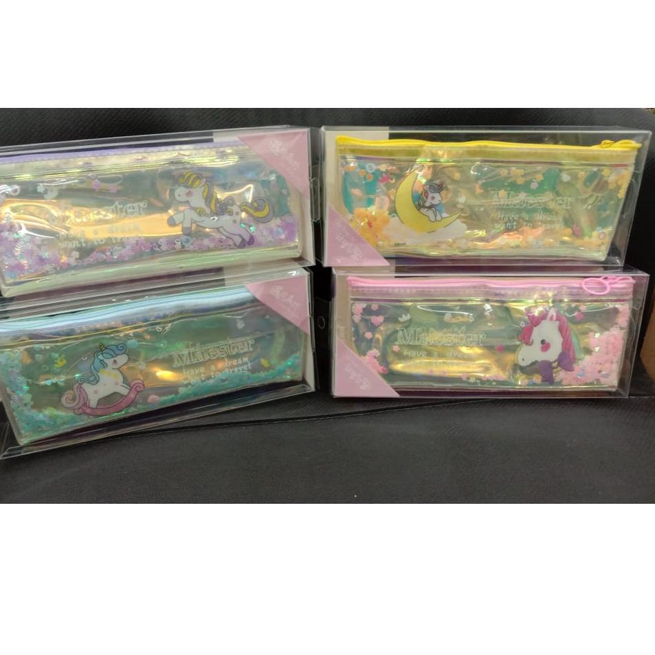 Penjualan Terbaru Kotak Pensil Tempat Pensil Hologram Glitter Motif Unicorn Mermaid