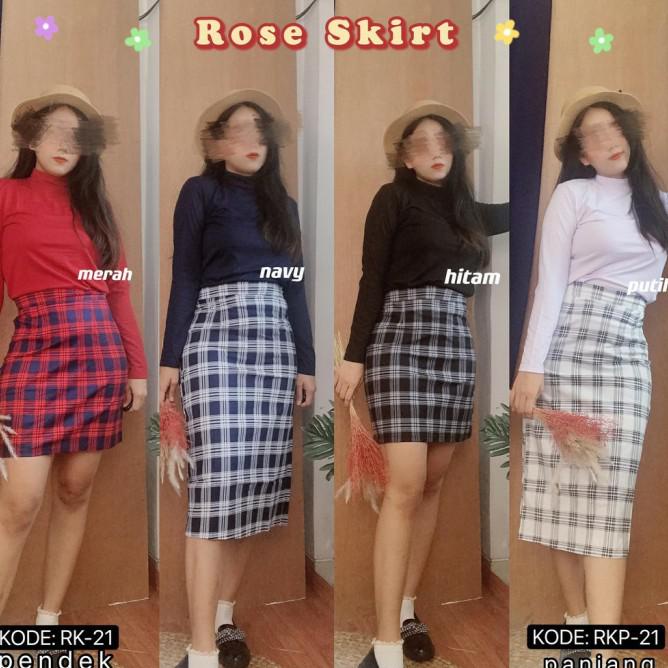 Rok Tartan Skirt Korea Kotak Kotak Pendek Panjang Schoolgirl - Navy, Pendek