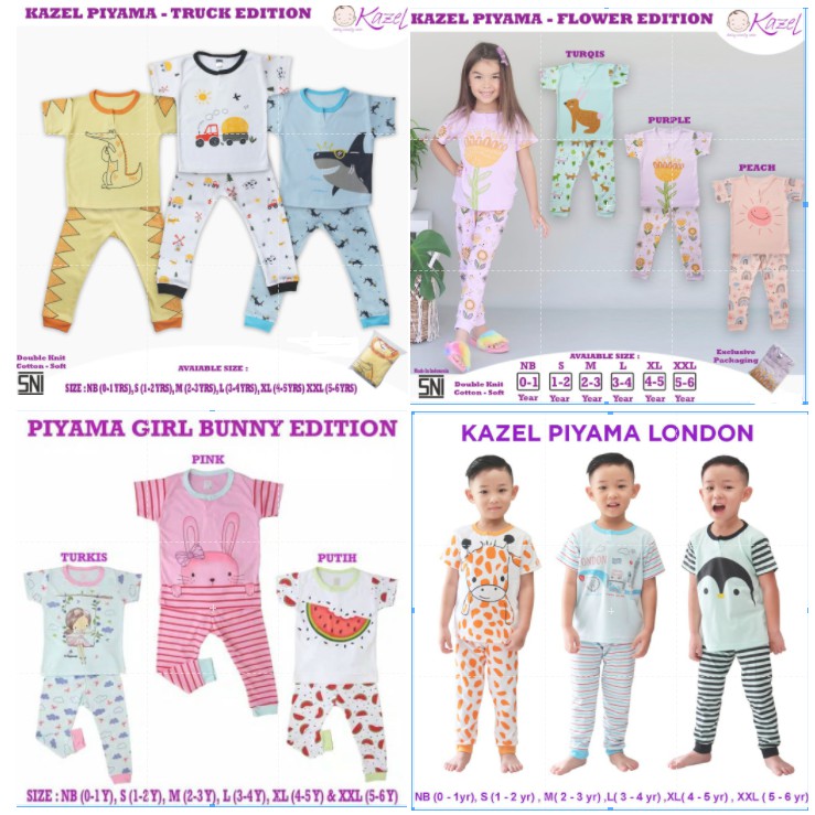 1 Setelan Piyama Kazel GIRL / BOY Flower Bunny Truck London NB-XXL (0-6 tahun) CBKS