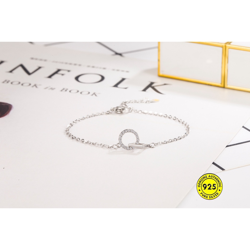 Gelang Tangan Rantai Sterling Silver 925 Dengan Gesper Bulat / Persegi Untuk Wanita