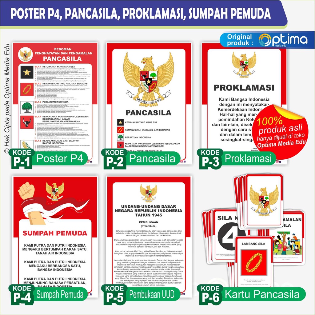 Jual Poster Butir P4 Terbaru Pancasila Teks Proklamasi Sumpah