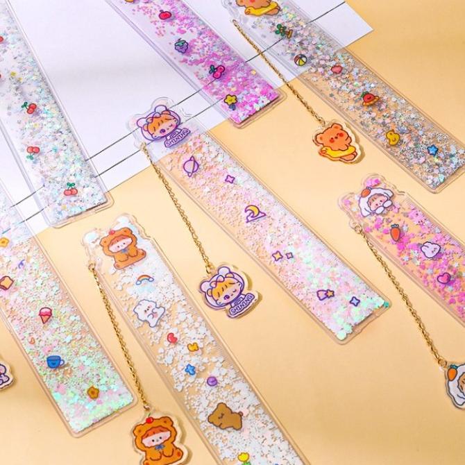 

Penggaris Quicksand glitter girl Pembatas buku lentur gantungan lucu