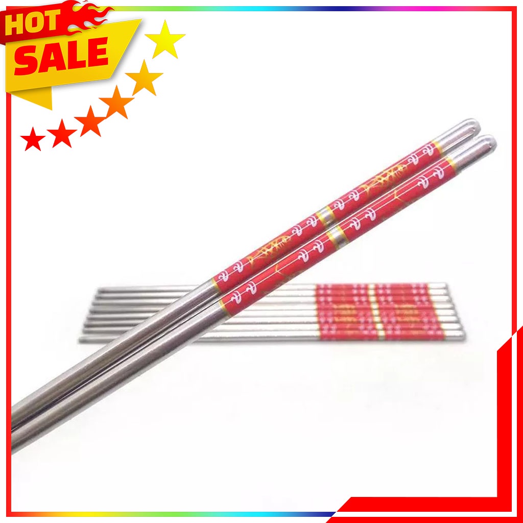 10 Pcs Sumpit Stainless Steel / Stainless Chopstick Motif 5 Pasang / 10 Pcs - Paket Sumpit Stainless Steel - 5 Pasang Sumpit ukuran 22 cm