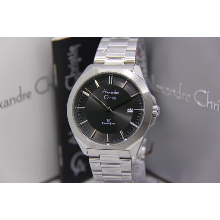 Alexandre Christie 8596 Pria SilverBlack Original garansi1Thn