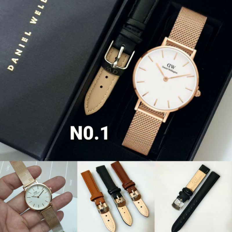 Jam Tangan Wanita Daniel Welington Rantai Pasir Stainless Steel Free Tali Kulit dan Box