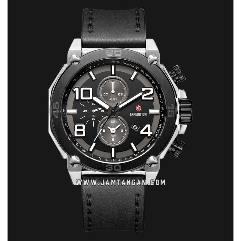 Expedition E 6766 MC LTBBA Chronograph Man Black Dial Black Leather Strap
