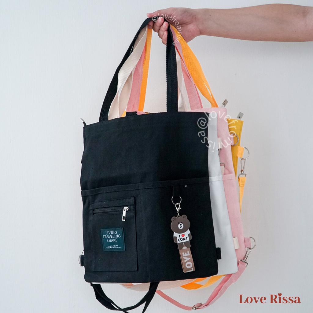 Tas Japanese Style Tas Selempang Tote Bag Ransel 3 in 1 Solid Color-6