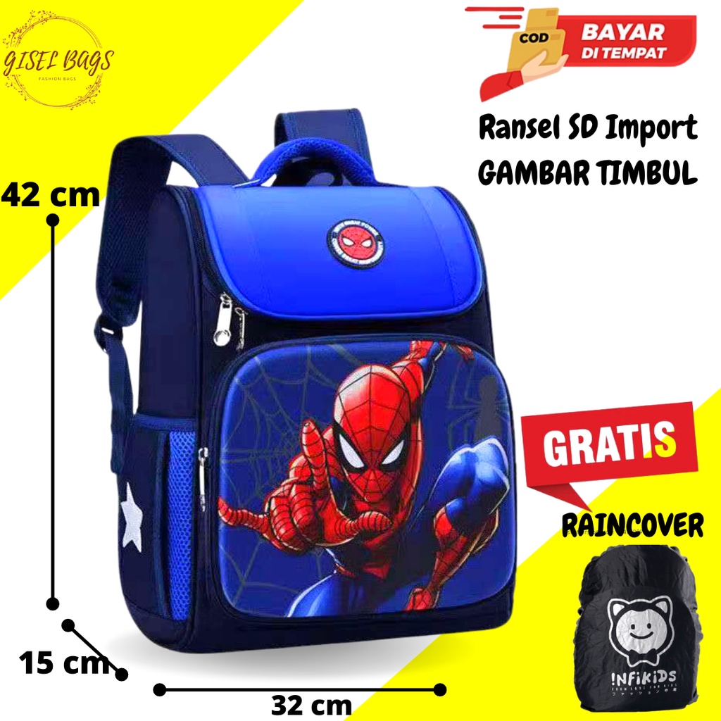 GB Tas sekolah anak laki laki sd gambar Timbul ransel anak import bahan nilon tebal