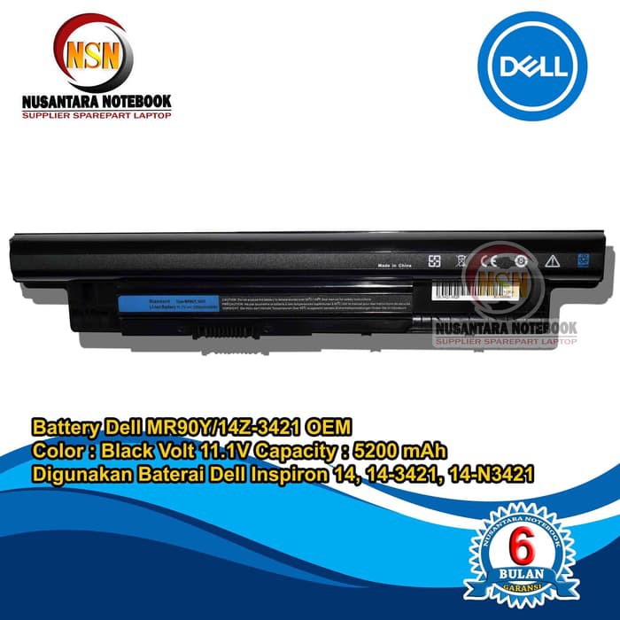 Baterai Laptop DELL 14-3421/MR90Y for Laptop INSPIRON 14-3421 OEM