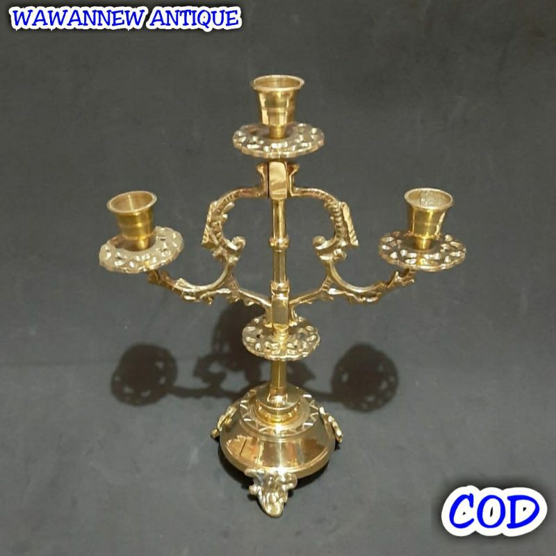 Tempat Lilin Ukir Aromaterapi Kuningan Cabang 3 - Candle Holder