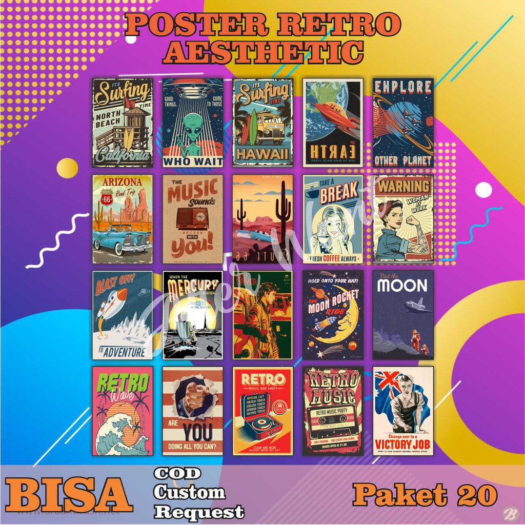 

(20, 36, 48 Pcs) Paket Poster Dekorasi Hiasan Dinding Kamar Aesthetic Retro A5 A4 Bisa Request