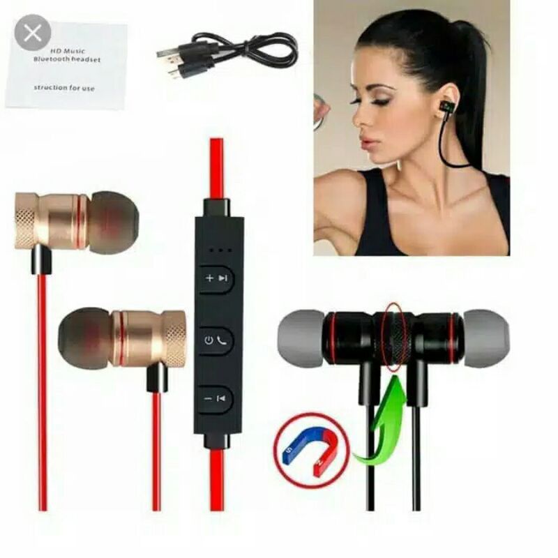 Headset Bluetooth / Headset JBL Magnetic Stereo Handsfree Mic wireless smart earphone