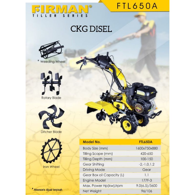 Tiller Firman FTL 650A Mesin Cultivator Firman FTL 650 A
