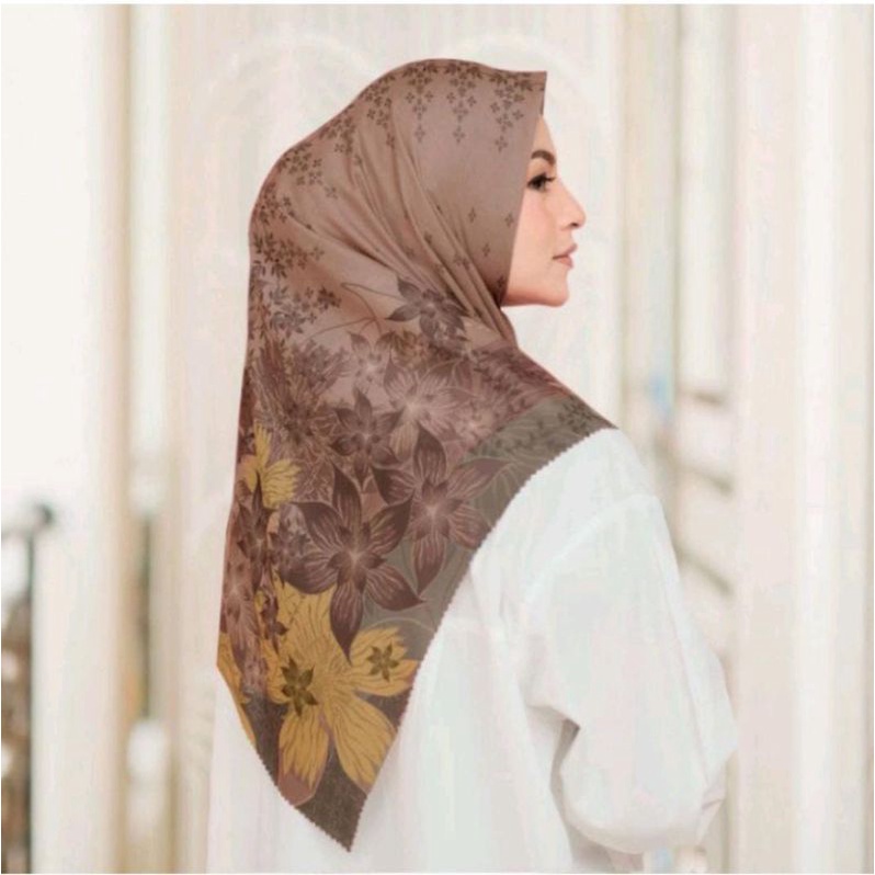 Terbaru !! Hijab Voal Segiempat Motif Far Coklat Kerudung Segiempat Motif