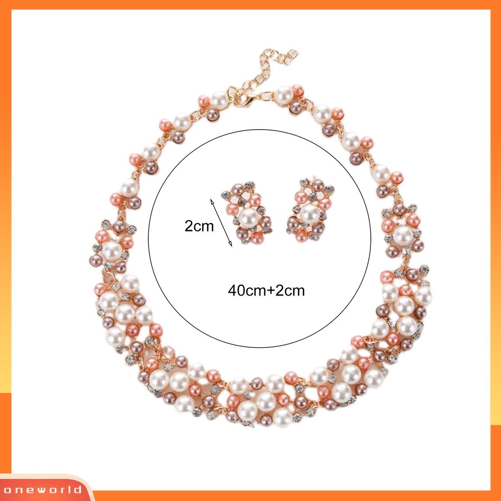 2pcs / Set Kalung Anting Mutiara Imitasi Multi Warna Permukaan Halus Untuk Wanita