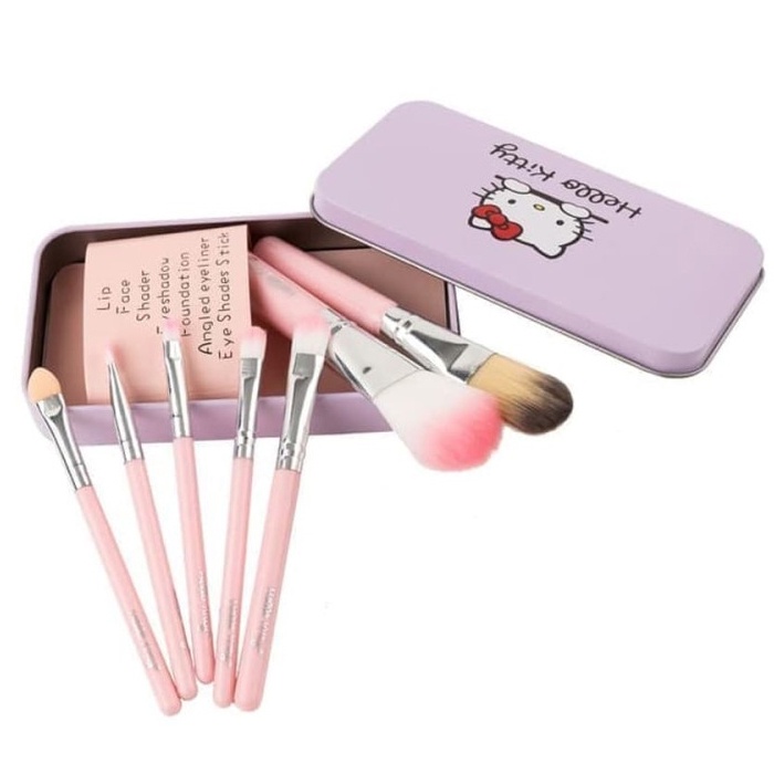 BRUSHSET MAKE UP BRUSH KUAS TABUNG HELLO KITTY 7in1 Makeup Kosmetik - HELLO KITTY BRUSH KIT ORIGINAL