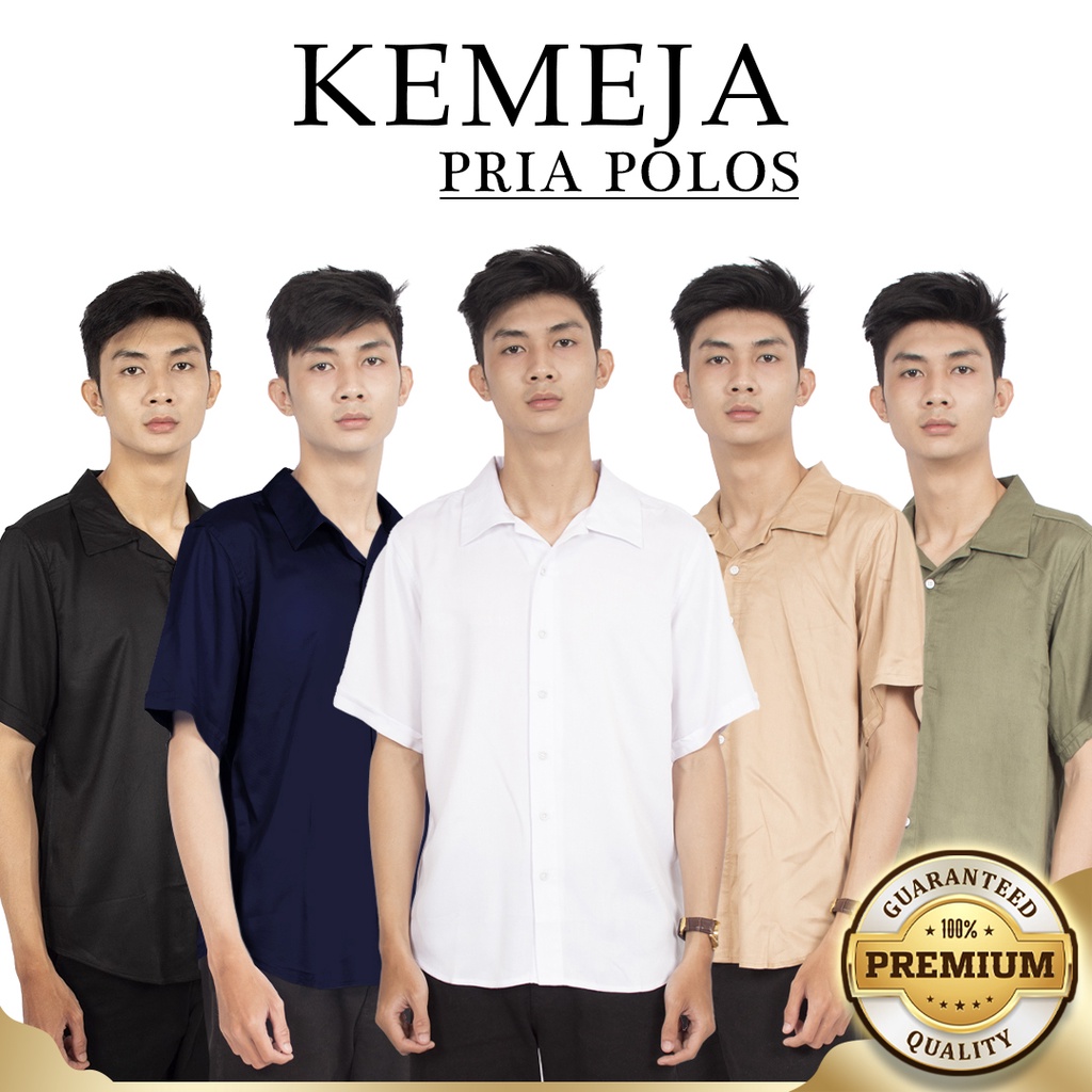 FORTGLASS Gremy Kemeja Polos Premium Pria Lengan Pendek Kasual Rayon Twill Hitam Putih Khaki Navy Olive