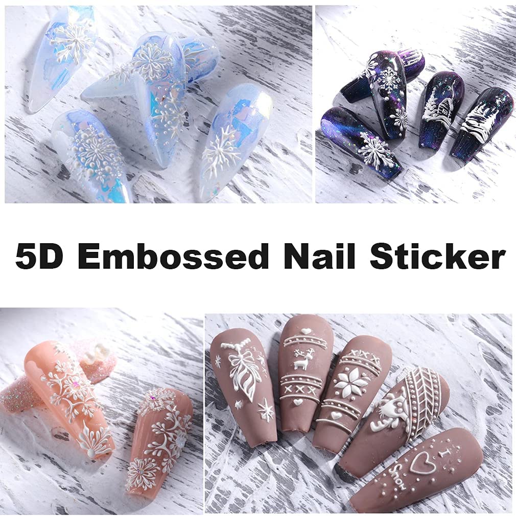 5D Three-dimensional Snowflake Nail Art Sticker/ White Embossed Christmas Nail Decals