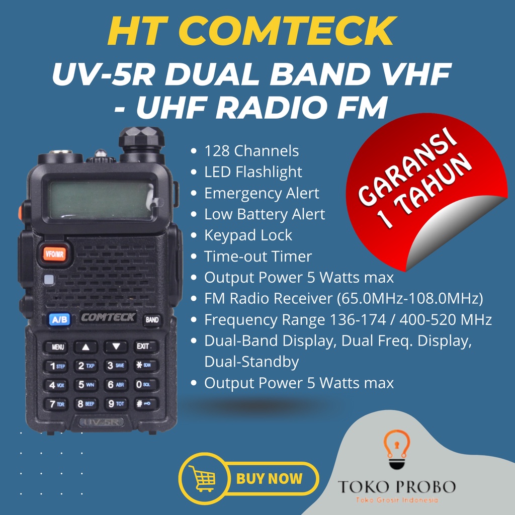 [ GARANSI SATU TAHUN ] HT Handy Talky TERMURAH Walkie Talkie Comteck UV-5R / UV5R Dual Band VHF - UHF Radio  FM