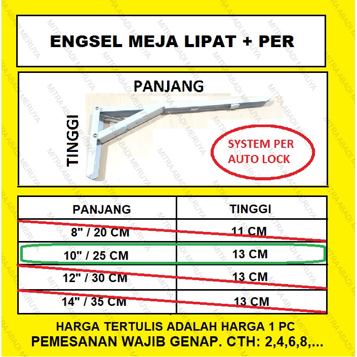 Engsel Siku Lipat Engsel Meja Bakso Folding Bracket PER 10"