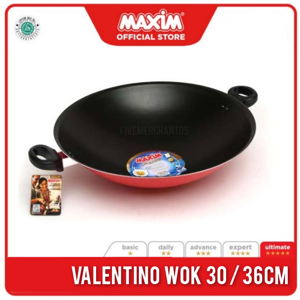 Wajan Penggorengan Maxim Valentino Wok 36cm 30cm Teflon Anti Lengket Teflon Penggorengan Maxim 30 36