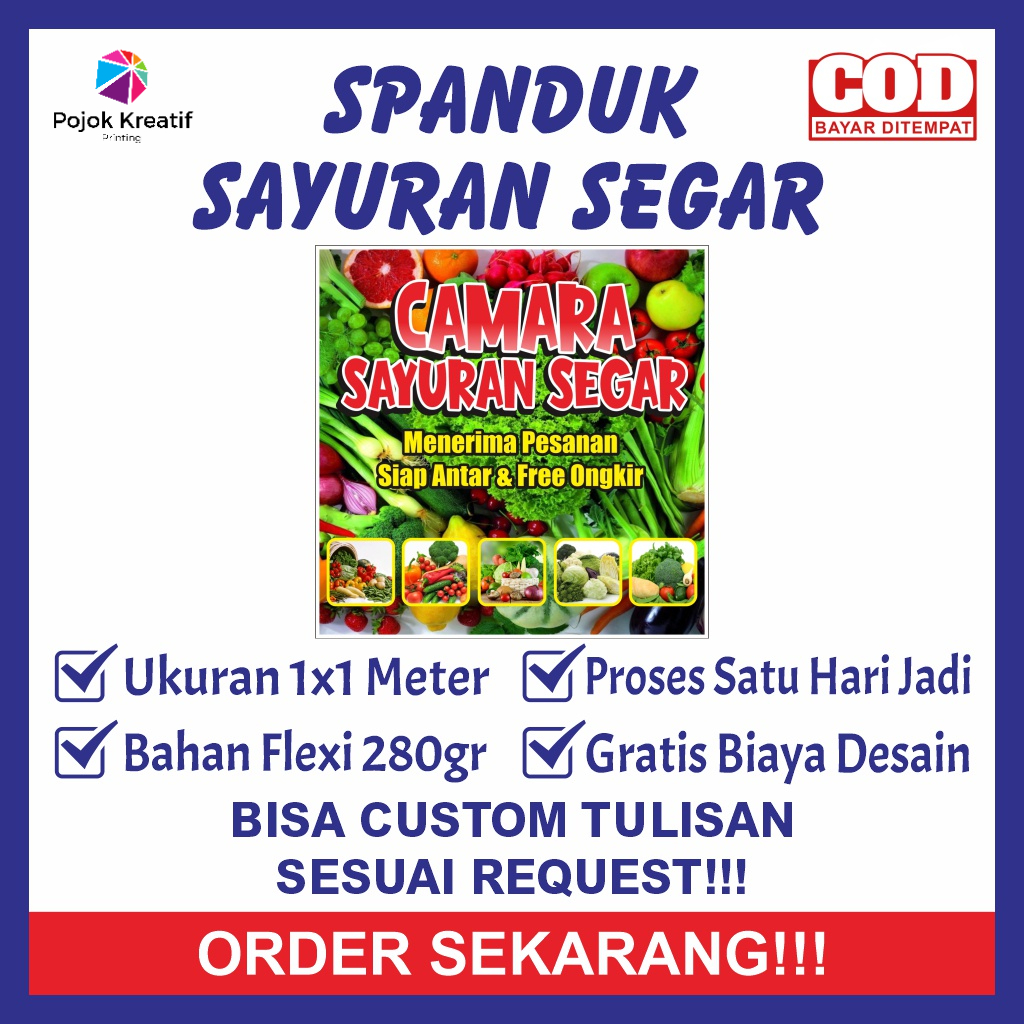 Spanduk Sepanduk Banner Baner Bener Backdrop Plang Promosi Usaha Jual Jualan Aneka Sayur Sayuran Seg