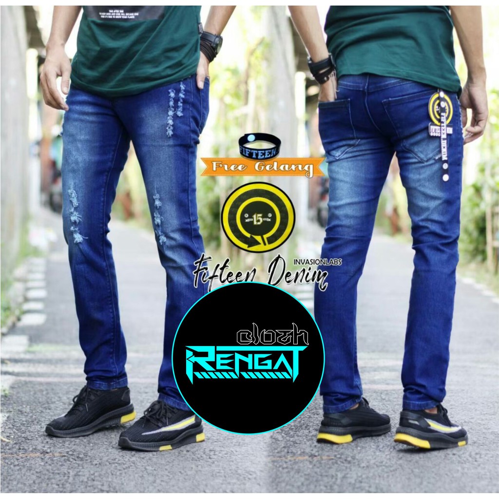 Celana Jeans Repped/Sobek FIFTEEN DENIM Biowash scrup Original