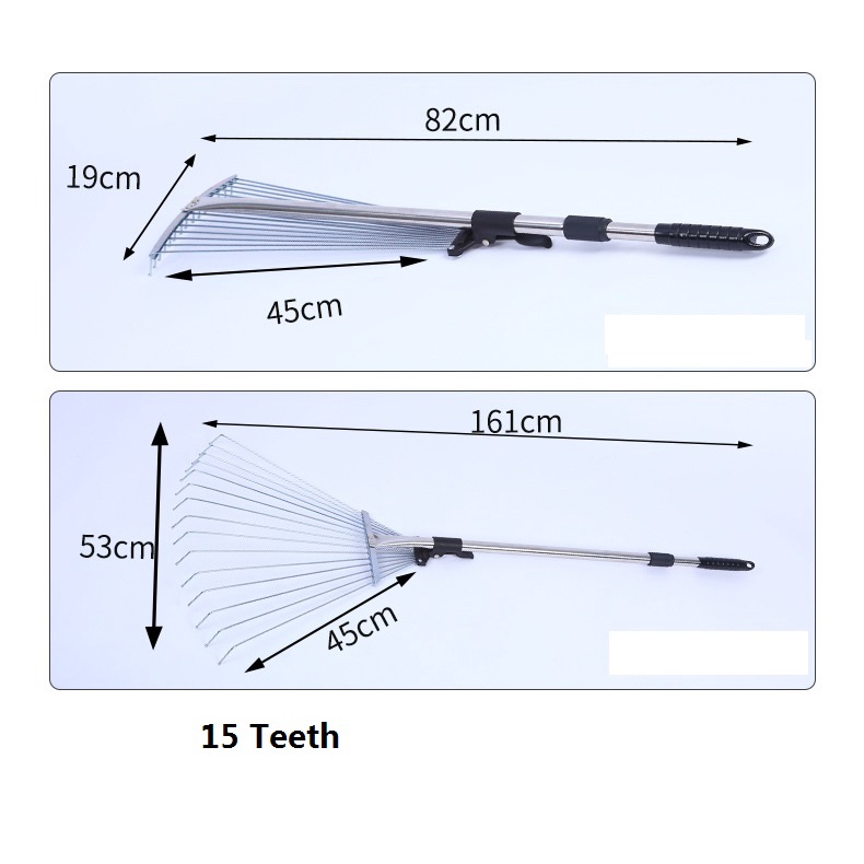 Penggaruk Daun Teleskopik 9/15 Gigi Rake Kawat Disinfektan Bergelombang Ringan Baja Kepala Bulat Alat Taman Penggaru Taman Dapat Diperpanjang Daun Menyapu Untuk Taman Halaman Rumput Pertanian Jalan