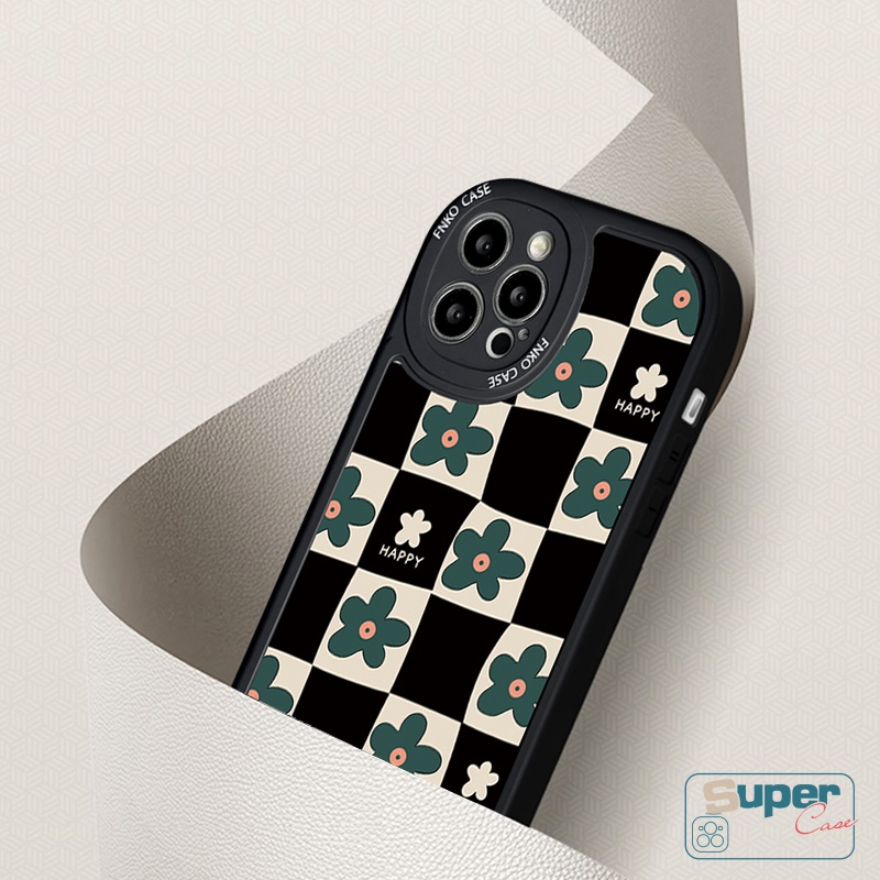 IPHONE Art Retro Bunga Abstrak Kotak-Kotak Geometri Korea Fashion Gadis Phone Case Kompatibel Untuk Iphone14 11 13 12 Pro MAX XR 78 6 6s Plus X XS MAX SE 2020lucu Lembut TPU Silicon Cover