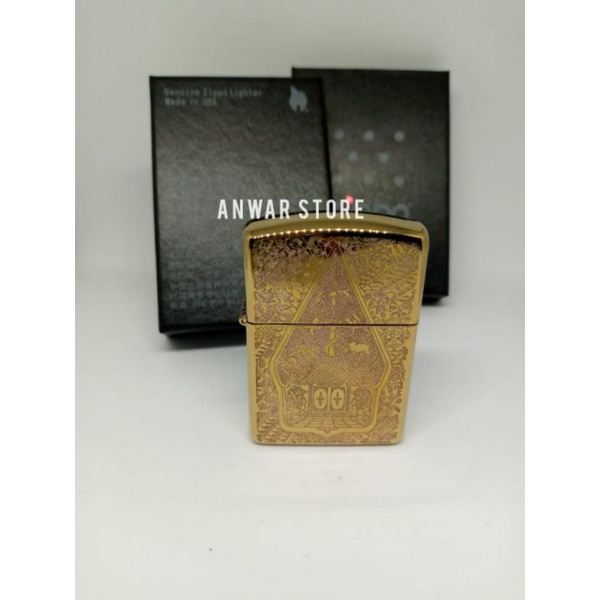 Korek Api Unik Zippo Gold Motif Ukir Wayang