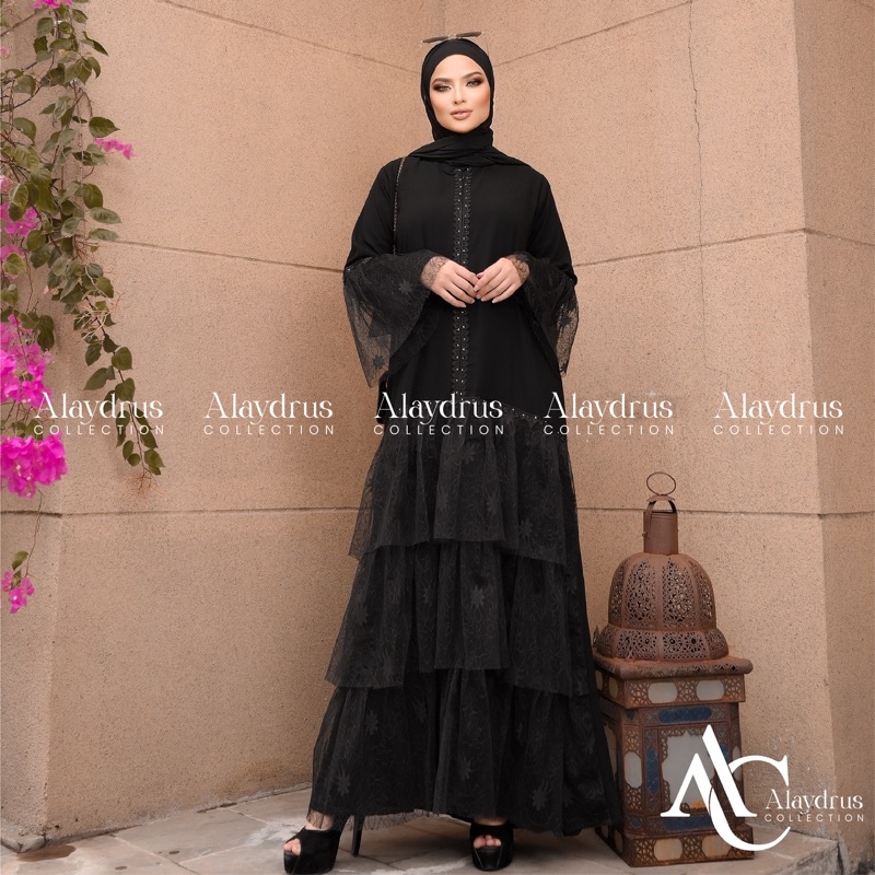 Abaya Dress Maxi Arab Saudi Kombinasi Brukat Maimun