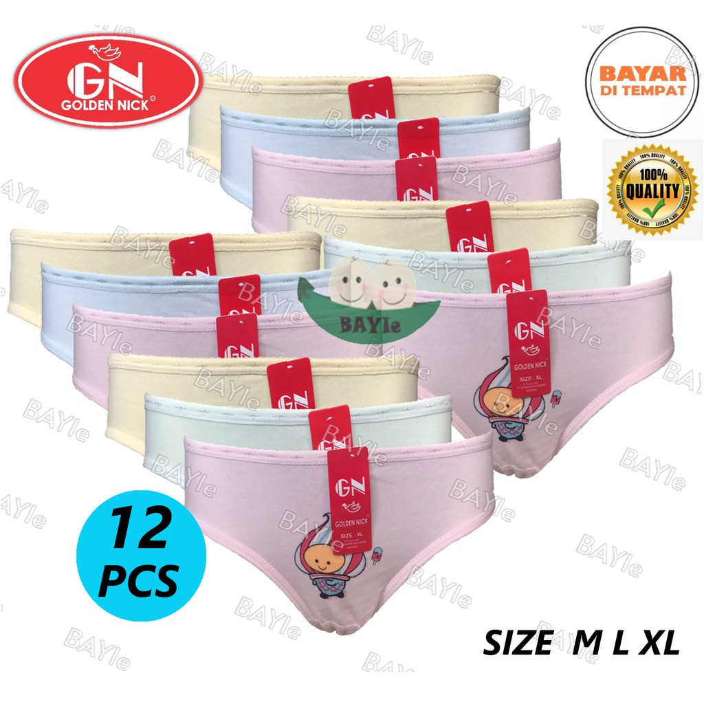 BAYIe -  12 PCS Celana Dalam Anak Perempuan GOLDEN NICK 1189 / CD anak cewek Size M L XL