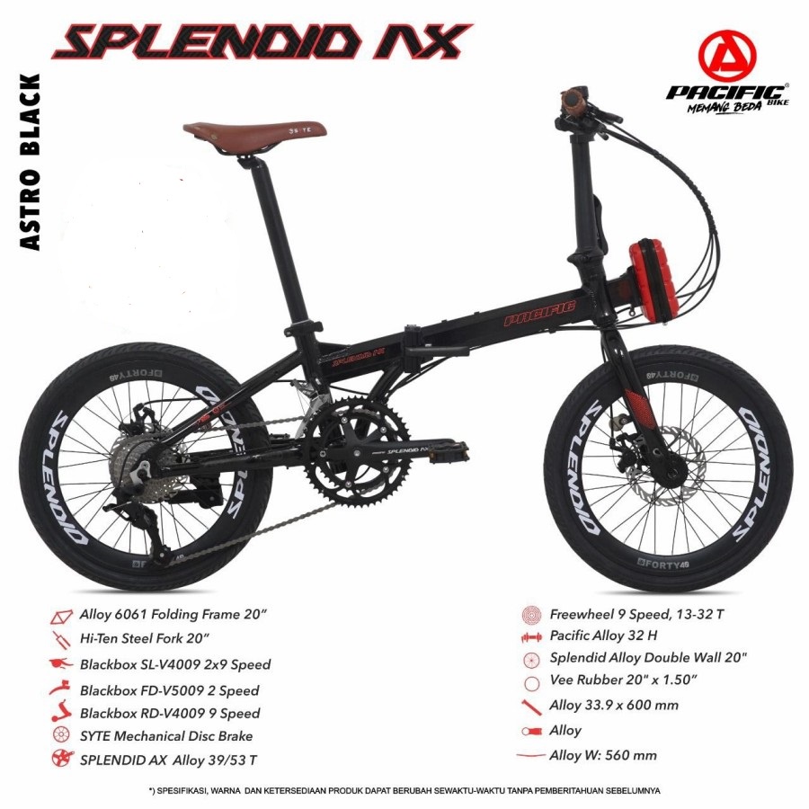 Sepeda Lipat Pacific ALLOY SPLENDID AX 1x9SP 20 inch Garansi SNI-1