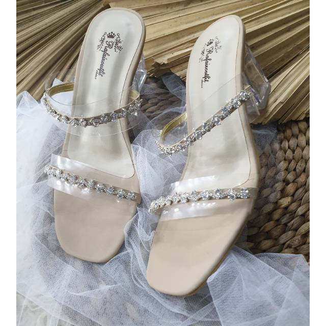 Sandal kaca wanita cream sandal wanita cantik tinggi 7cm