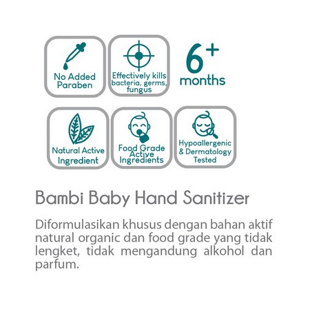 Hand Sanitizer Bayi BAMBI  60ml KEMASAN - Cairan Antiseptik Pembersih Tangan Bayi &amp; Anak Tanpa Bilas