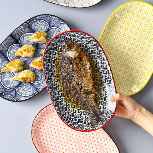 Piring Keramik Oval Piring Saji Besar Japanese Style 12 inch