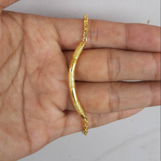 Perhiasan Gelang Bambu Lengkung Rantai Nori Kecil Lapis Emas 24K