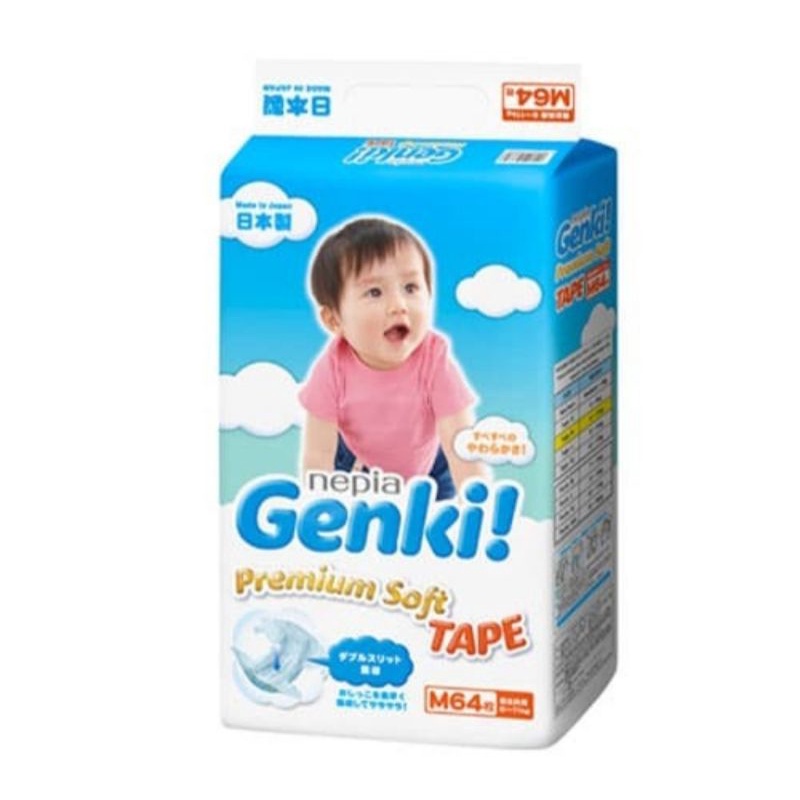 Nepia Genki Premium Soft Tape M64/Popok Perekat Bayi/Diaper Bayi