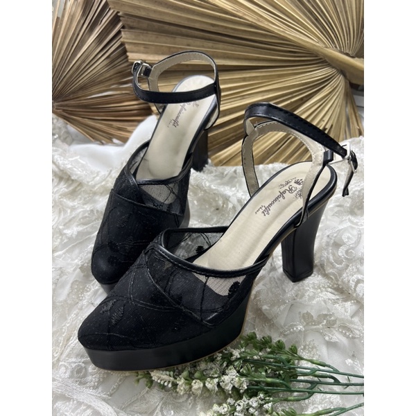 sepatu wedding wanita Cindy hitam tali tinggi 10cm