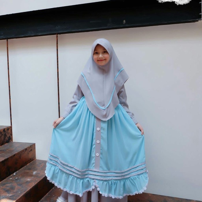 PREMIUM GAMIS SYAR'I ANAK CANTIK ORIGINAL BRAND BASELA - BIRU MUDA, XS
