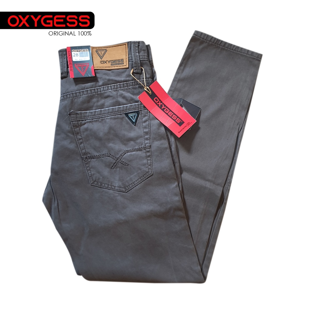 OXYGESS - Celana Chino pria Kanvas Terbaru Ori asli Reguler Standart Chinos Cardinal