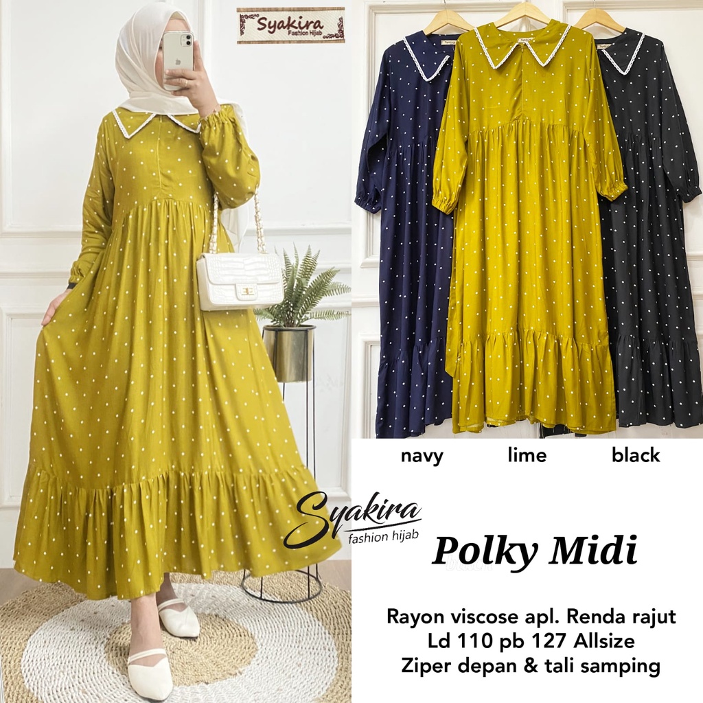 POLKY  MIDI DRESS SYAKIRA GAMIS POLKADOT RAYON VISCOSE LD 110