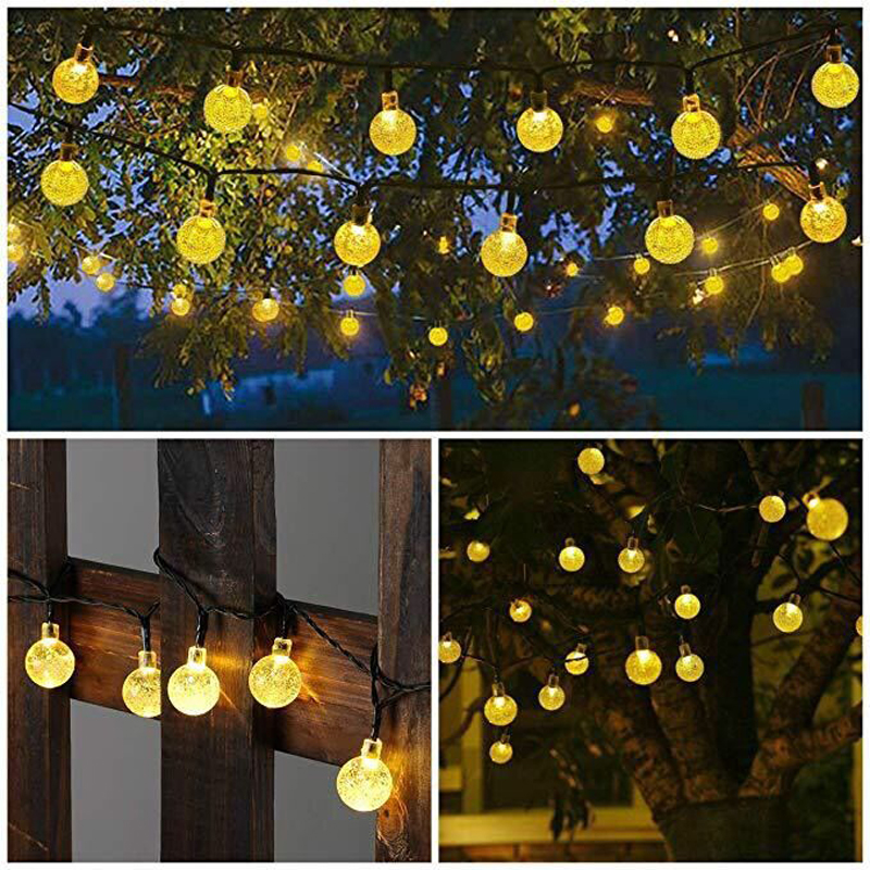 Solar Energy LED Crystal Ball Bubble Lamp/8 Modes Fairy String Lights/Outdoor Waterproof/Garden Christmas Festival Party Decoration/Warm White Colorful