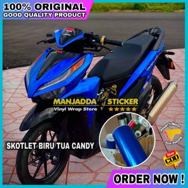 Stiker skotlet biru metalik candy super glossy kualitas premium bahan lentur mudah dipasang