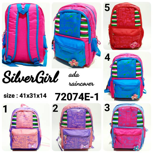 Tas sekolah ransel backpack anak cewek Silver girl 72074E-1 tas punggung murah dan terbaru