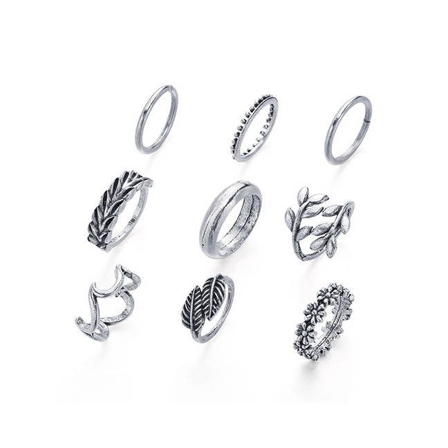 LRC Cincin Set Fashion Alloy Spray Leaf Flower Geometric Ring Set K97149