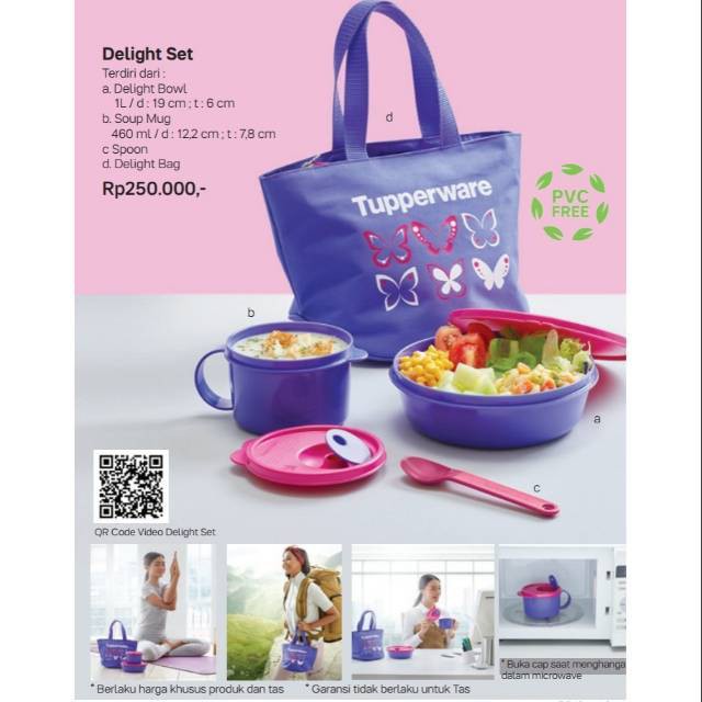 Delight Set kotak makan bekal anak termasuk mangkok sendok free tas warna ungu