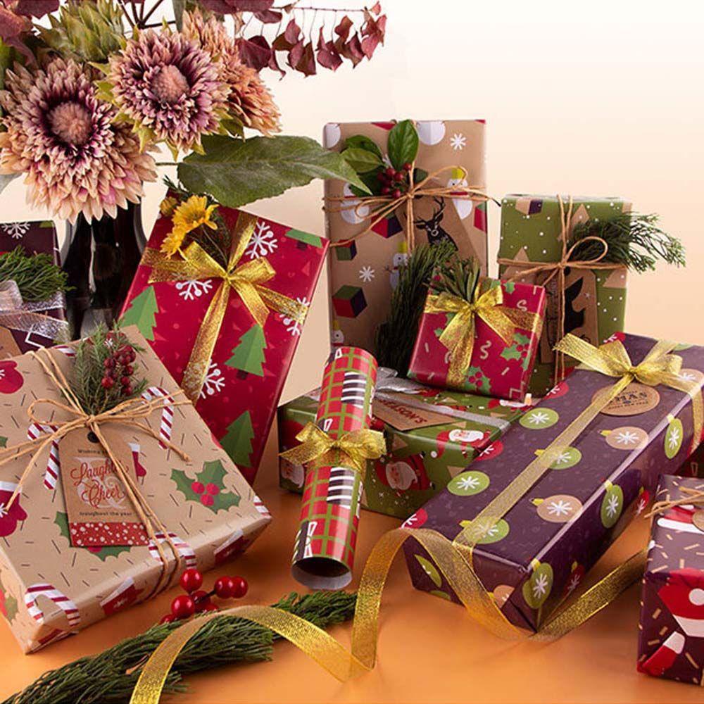 Lanfy Hadiah Wrapping Paper Craft Retro Tahun Baru Santa Claus Kraft Kertas Xmas Pohon Perlengkapan Pesta